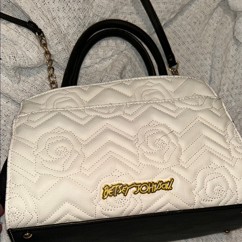 Betsey Johnson White and Black Quilted Satchel
